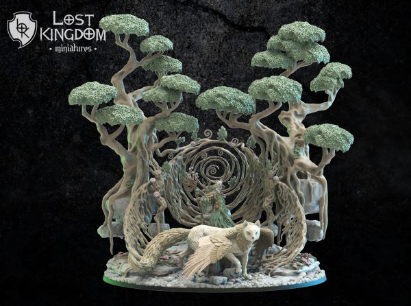 Saori, Ancient Druid with Nekokuro + Kodama portal - Elfos Mori - Lost Kingdom Miniatures