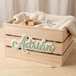 Cajas de madera natural con nombre bicapa