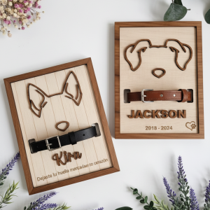 Cuadro Conmemorativo Personalizado para Mascotas – Homenaje con Collar y Nombre