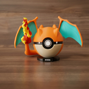 Pokéball Temática de Charizard (#006) – Figura de Colección con Peana