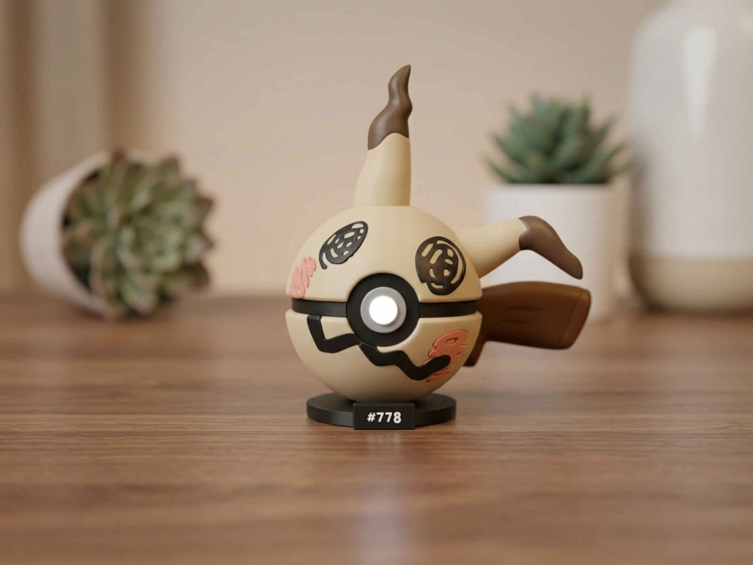 Pokéball Temática de Mimikyu (#778) – Figura de Colección con Peana