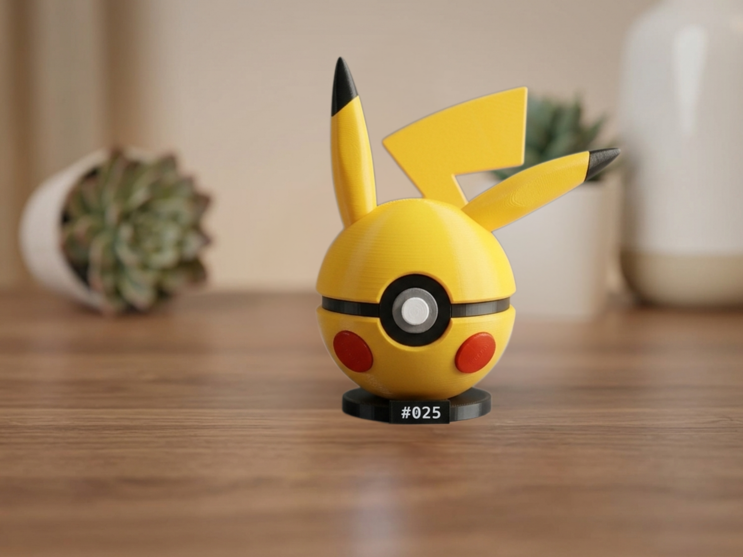 Pokéball Temática de Pikachu (#025) – Figura de Colección con Peana